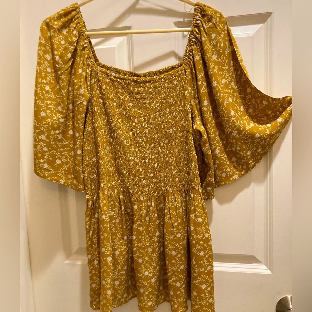 Bobeau Shirred On/Off Shoulder Boho Blouse